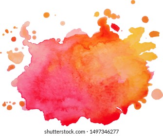 Abstract isolated colorful vector watercolor stain with splashes and drops. Grunge element for paper design. Watercolor background 