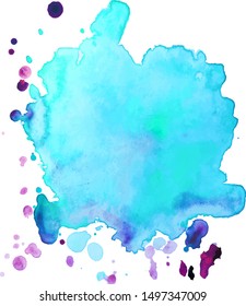 Abstract isolated colorful vector watercolor stain with splashes and drops. Grunge element for paper design. Watercolor background 