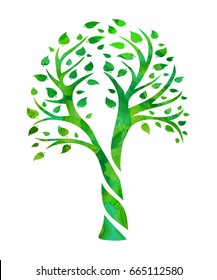 Abstract Isolated deciduous tree on a white background. Vector imitation of watercolor.