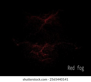 Abstract isolated design component, shiny swirling red mosaic on black background.