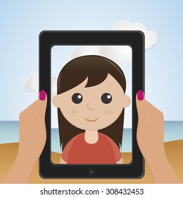 Abstract isolated device with a selfie on its display
