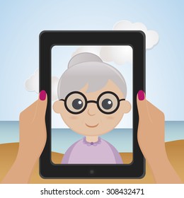 Abstract isolated device with a selfie on its display