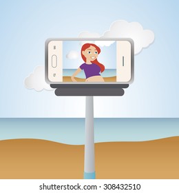 Abstract isolated device with a selfie on its display