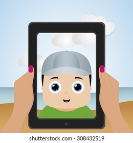 Abstract isolated device with a selfie on its display