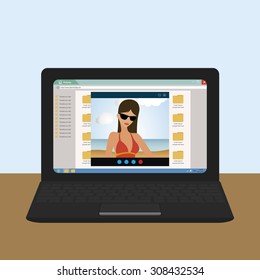 Abstract isolated device with a selfie on its display