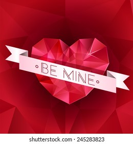Abstract isolated diamond red heart .Valentine's day greeting card, invitation, banner. Vector EPS 10 illustration. 