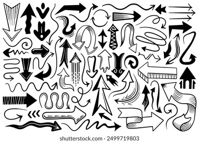 Abstract isolated directional arrows. Pointing arrow designs set.