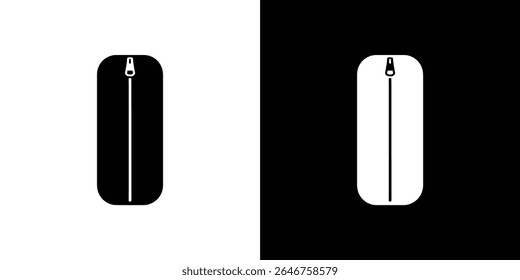 Um elemento isolado abstrato apresenta um ícone de zíper em um fundo transparente, renderizado em preto e branco com cantos arredondados e elegantes.