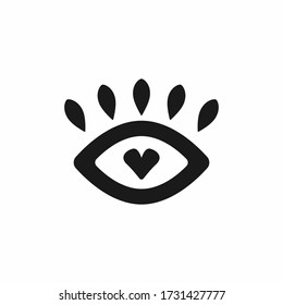 Abstract isolated eye with heart and lashes. Icon, symbol, sign. Flat vector illustration.