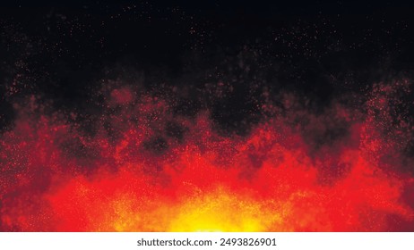 Abstract isolated fiery glowing particles on a black background fly up. Fire sparks on a dark background. Fire Animation. Raging Campfire Flames. Flying Embers from fire. 3D vector illustration