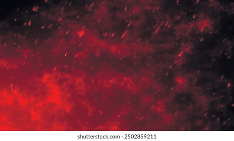 Abstract isolated fire glowing particles on black background fly up. Fire sparks flying on dark background. Fire animation. Raging fire flame. Vector illustration.