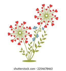 Abstract isolated flower with hearts for a holiday, vector illustration