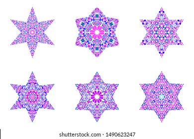 Abstract isolated gemstone star shape set - pentagonal ornamental geometrical vector element from gravel stones