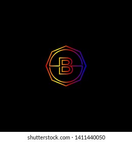 abstract isolated gradient modern line B logo letter design concept. geometric octagon logotype. circle badge initial symbol. gradient red, yellow, purple and blue colors design vector illustration