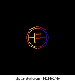 abstract isolated gradient modern line F logo letter design concept. geometric octagon logotype. circle badge initial symbol. gradient red, yellow, purple and blue colors design vector illustration