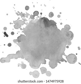 Abstract isolated gray vector watercolor splash. Grunge element for paper design. Vector illustration