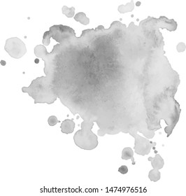 Abstract isolated gray vector watercolor splash. Grunge element for paper design. Vector illustration