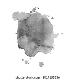 Abstract isolated grayscale vector watercolor stain. Grunge element for paper design. Vector illustration