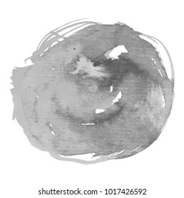Abstract isolated grayscale vector watercolor stain circle shape. Grunge element for paper design. Vector illustration
