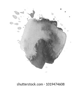 Abstract isolated grayscale vector watercolor stain. Grunge element for paper design. Vector illustration