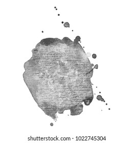 Abstract isolated grayscale vector watercolor stain. Grunge element for paper design. Vector illustration