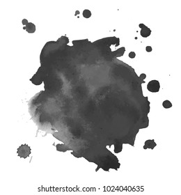 Abstract isolated grayscale vector watercolor stain. Grunge element for paper design. Vector illustration