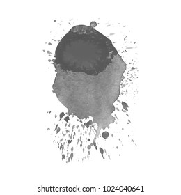 Abstract isolated grayscale vector watercolor stain. Grunge element for paper design. Vector illustration