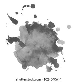 Abstract isolated grayscale vector watercolor stain. Grunge element for paper design. Vector illustration