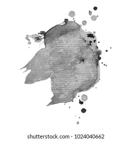 Abstract isolated grayscale vector watercolor stain. Grunge element for paper design. Vector illustration