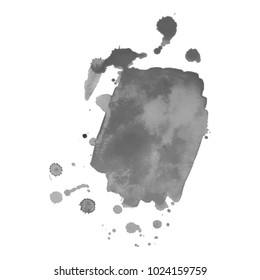 Abstract isolated grayscale vector watercolor stain. Grunge element for paper design. Vector illustration