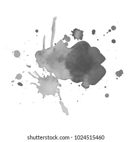 Abstract isolated grayscale vector watercolor stain. Grunge element for paper design. Vector illustratio