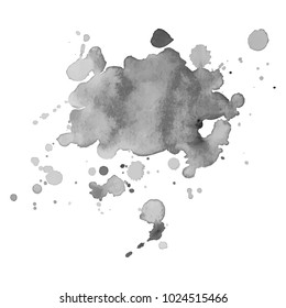 Abstract isolated grayscale vector watercolor stain. Grunge element for paper design. Vector illustratio