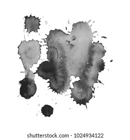 Abstract isolated grayscale vector watercolor stain. Grunge element for paper design. Vector illustration