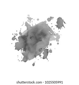 Abstract isolated grayscale vector watercolor stain. Grunge element for paper design. Vector illustration