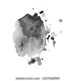 Abstract isolated grayscale vector watercolor stain. Grunge element for paper design. Vector illustration