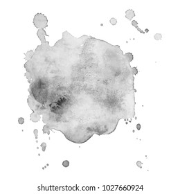 Abstract isolated grayscale vector watercolor stain. Grunge element for paper design. Vector illustration