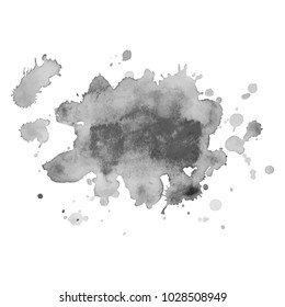 Abstract isolated grayscale vector watercolor stain. Grunge element for paper design. Vector illustration