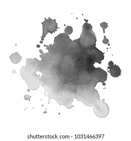 Abstract isolated grayscale vector watercolor stain. Grunge element for paper design. Vector illustration