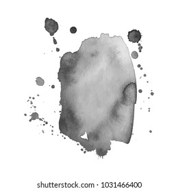 Abstract isolated grayscale vector watercolor stain. Grunge element for paper design. Vector illustration