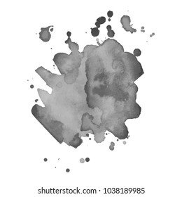 Abstract isolated grayscale vector watercolor stain. Grunge element for paper design. Vector illustration
