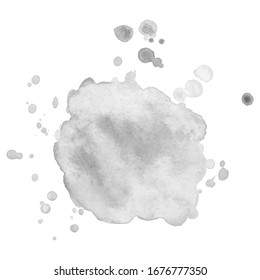Abstract isolated grayscale vector watercolor stain. Grunge element for paper design