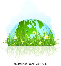 Abstract Isolated Green planet in the grass
