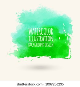 Abstract isolated green watercolor hand drawn paper texture stain on white background for text design, web, label. Vector element for card, banner, logo.