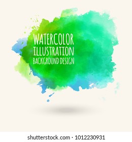 Abstract isolated green watercolor hand drawn paper texture stain on white background for text design, web, label. Vector element for card, banner, logo.