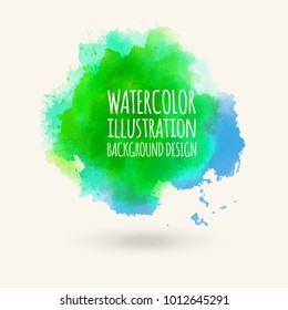 Abstract isolated green watercolor hand drawn paper texture stain on white background for text design, web, label. Vector element for card, banner, logo.