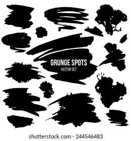 Abstract isolated grunge watercolor black ink spots, stains and banners
