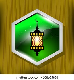 Abstract isolated icon for Ramadan Kareem with shiny green background.