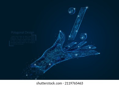 Resumen imagen aislada de la mano humana con porcentaje de oferta. La ilustración poligonal de bajo estilo de pólvora se parece a las estrellas del cielo nocturno blasfemo en fragmentos de vidrio flotantes o en esfase.
