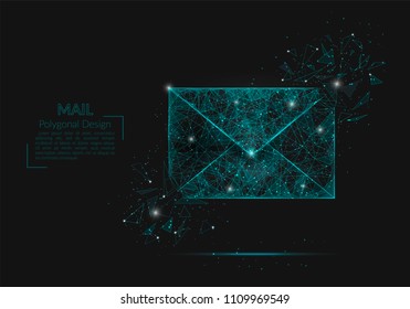 Abstract isolated image of a letter, mail or message. Polygonal illustration looks like stars in the blask night sky in spase or flying glass shards. Digital design for website, web, internet.