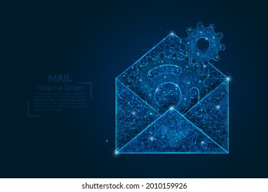 Resumen de imagen aislada de una carta, correo o mensaje. La ilustración poligonal se parece a las estrellas en el cielo nocturno del matraz en fragmentos de vidrio flotantes o de esfase. Diseño digital para sitios web, web, internet